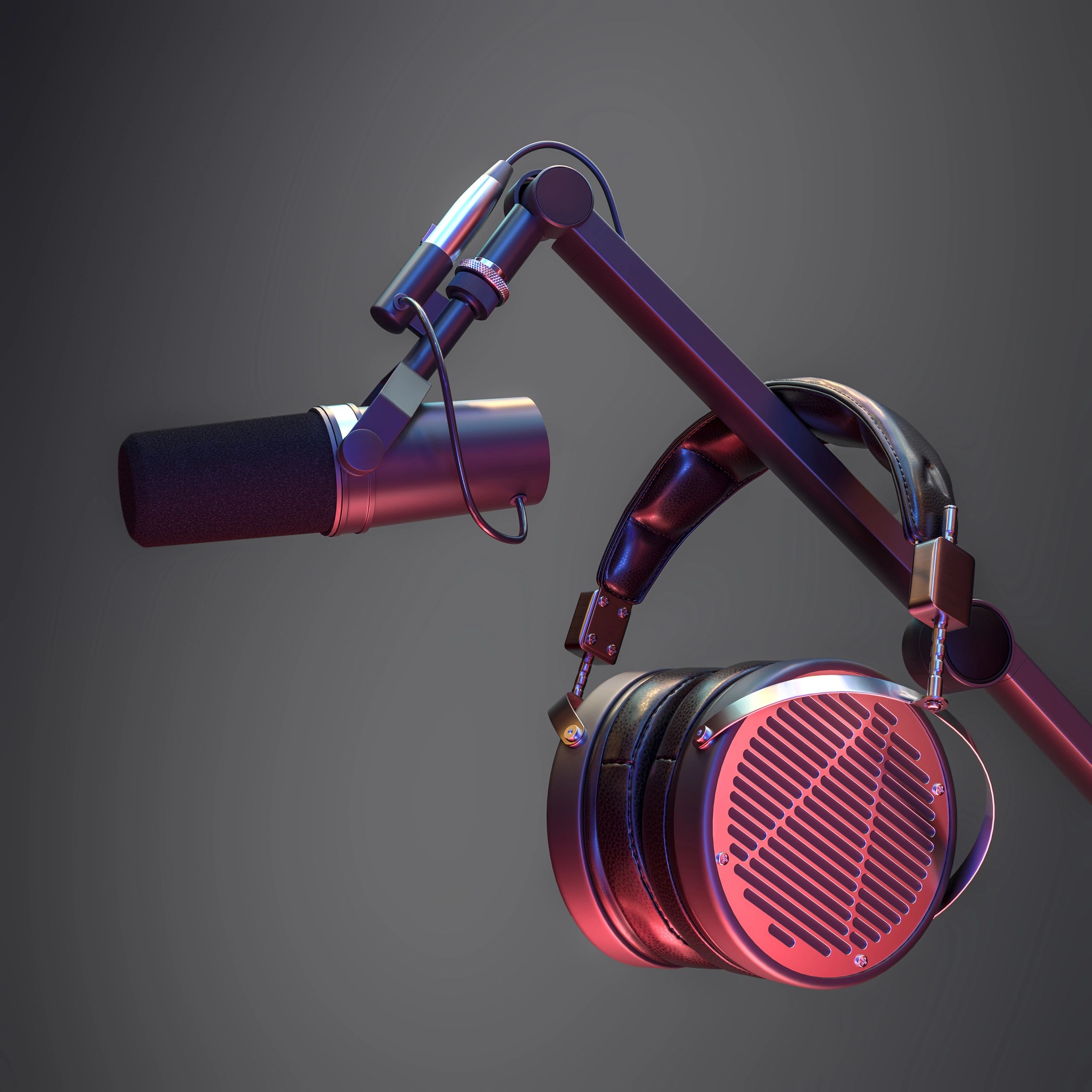 podcast studio microphone headphones